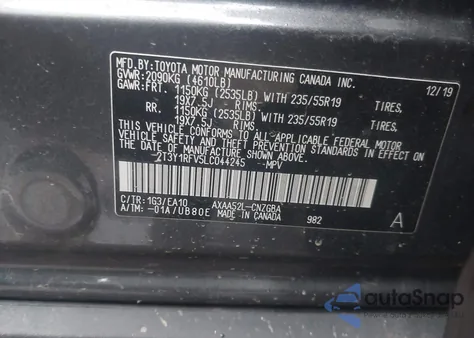 2020 Toyota Rav4 Limited from USA, damaged, VIN 2T3Y1RFV5LC044245